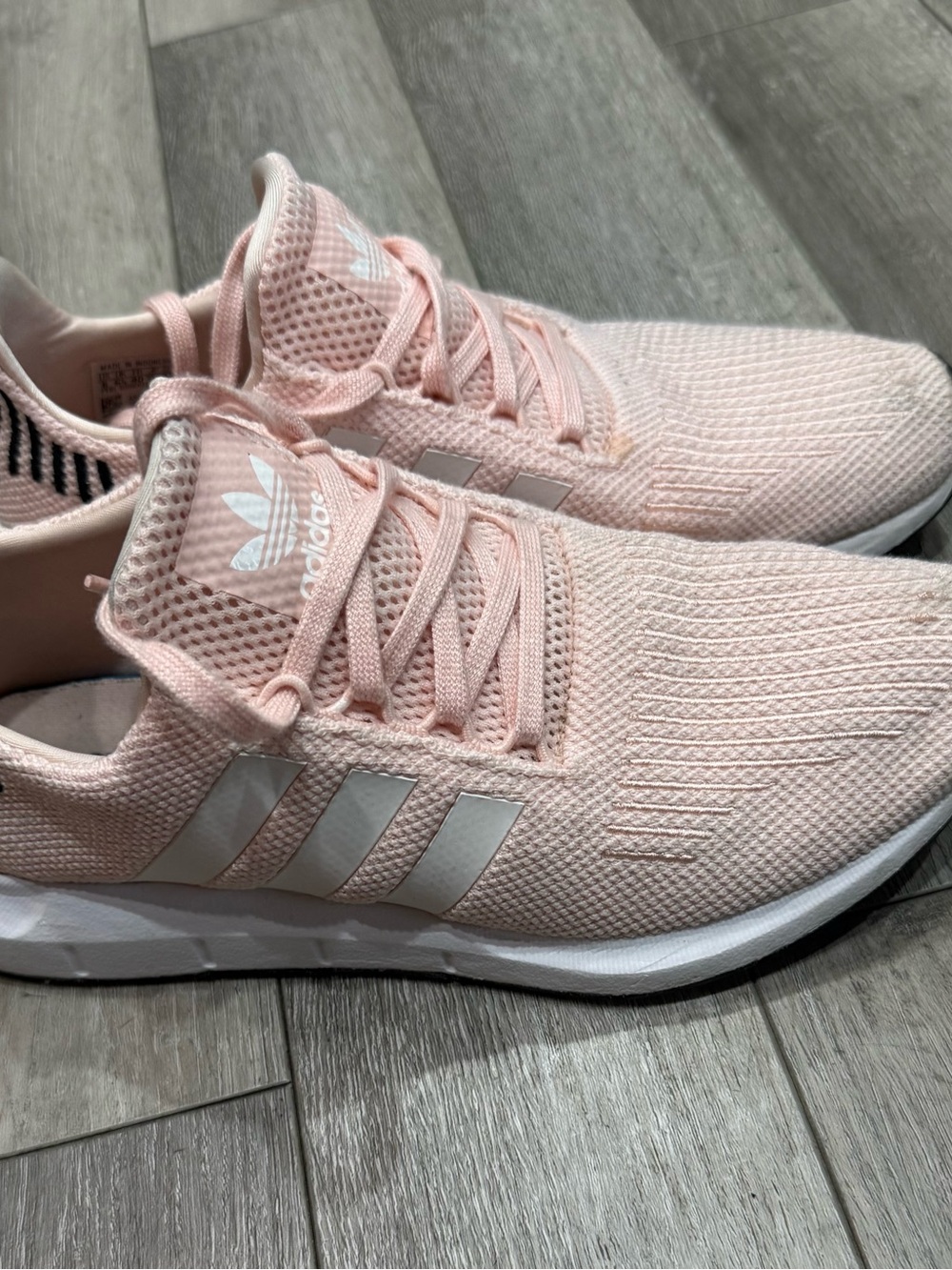 adidas Light Pink Knit Running Shoes with White Stripes